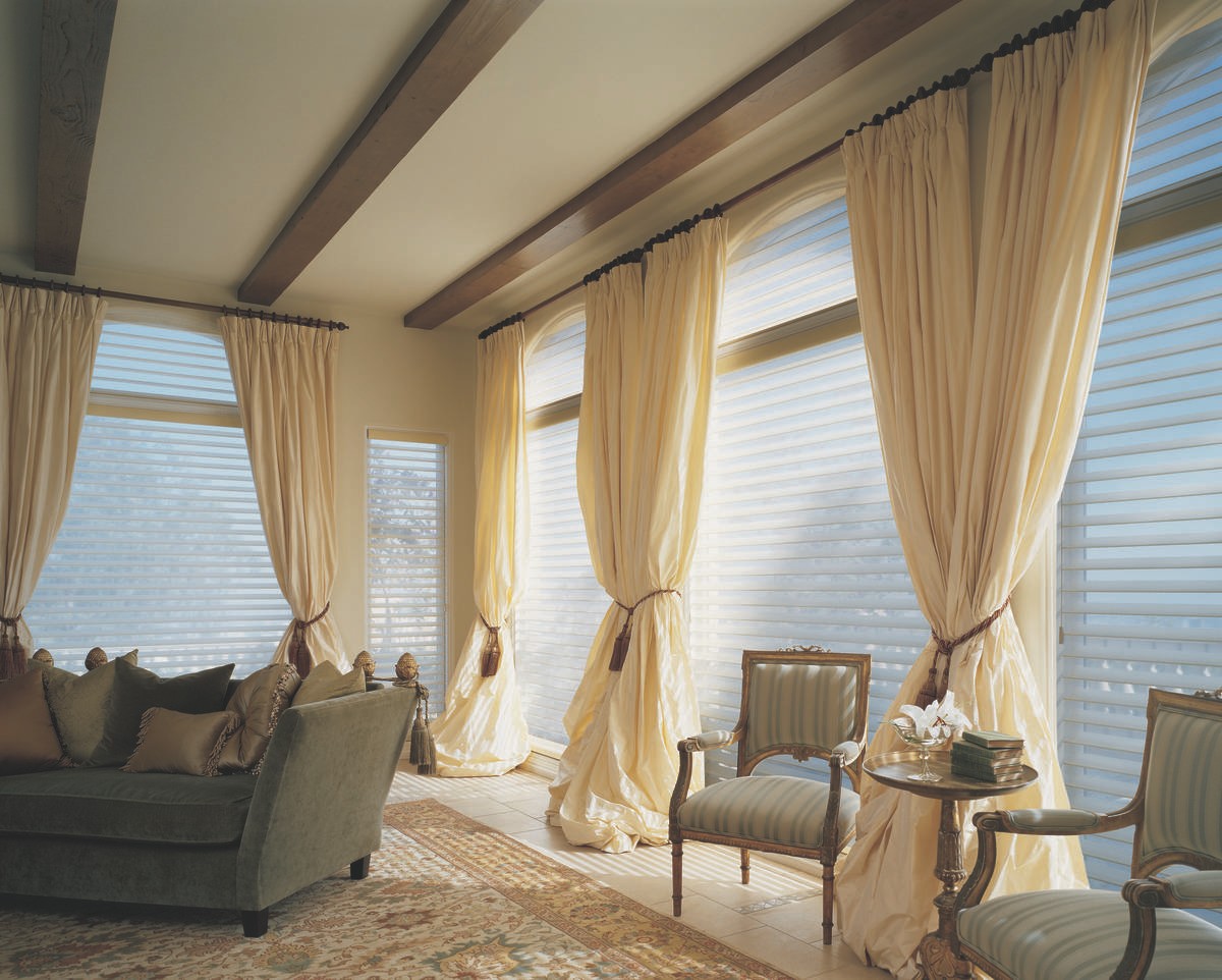 Choosing living room window treatments for homes near Tulsa, Oklahoma (OK) including sheer shades.