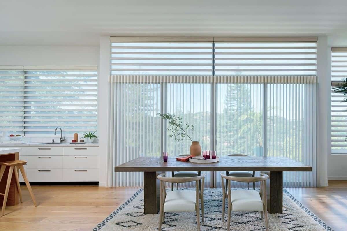 Redesigning your dining room windows inside your home, Hunter Douglas Pirouette® Sheer Shades