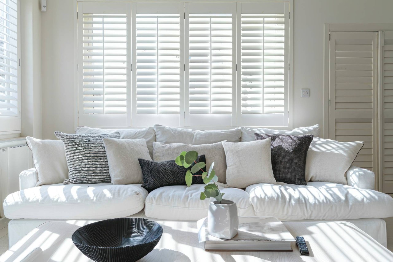 Interior shutters in a living room near Tulsa, Oklahoma (OK)